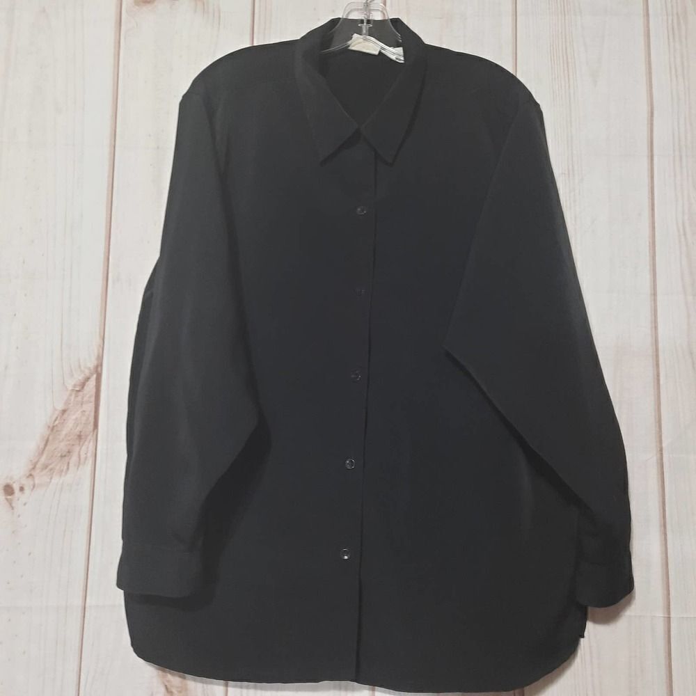 JR Bentley Women Black Button Down Blouse Long Sleeve Shirt Size 16W